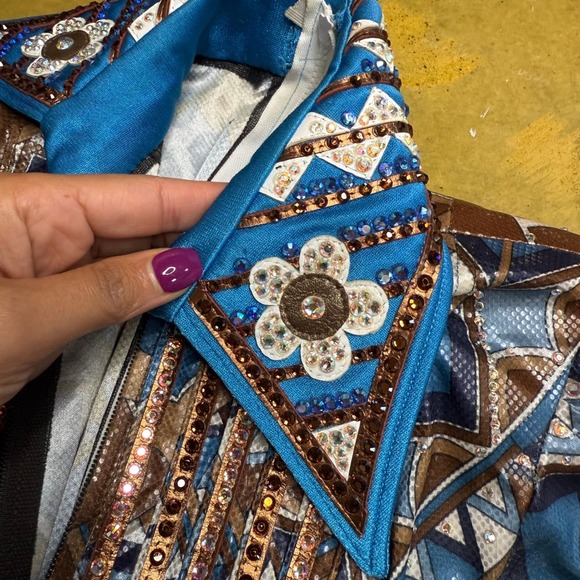 Performance Rodeo‎ Western Rhinestone Horse Riding Top Back Zip Blue Small - Picture 8 of 10